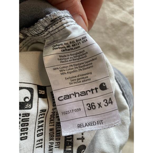 Carhartt rugged flex gray workwear pants 36x34 relaxed fit canvas marked - Picture 6 of 6